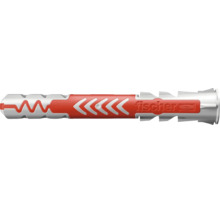 Fischer DuoPower Universaldübel aus grauem und rotem Kunststoff für verschiedene Baustoffe.