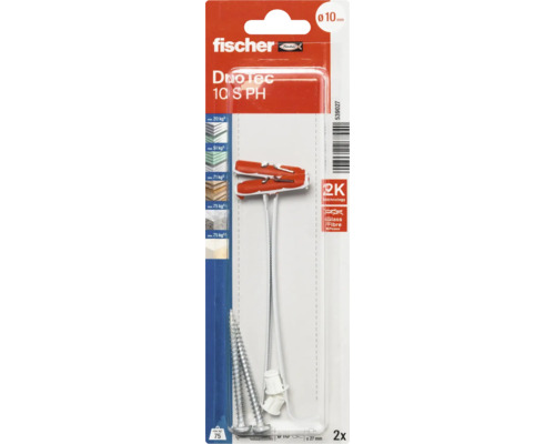 Fischer DuoTec 10 S PH Hohlraumdübel mit Schrauben, 2 Stück, Durchmesser 10 Millimeter, glasfaserverstärkt.