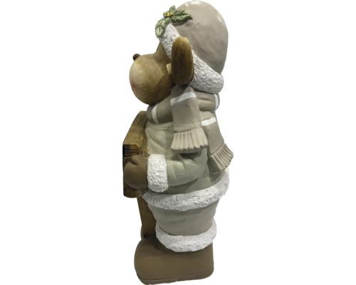 Dekofigur Rentier in winterlicher Kleidung mit Mütze und Schal aus Magnesia für die Weihnachtsdekoration.
