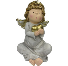 Sitzende Engelsfigur mit goldenem Herz, Flügeln und Stern.