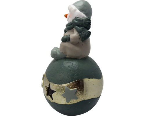 Weihnachtsfigur Schneemann sitzend auf Kugel mit Sternaussparungen