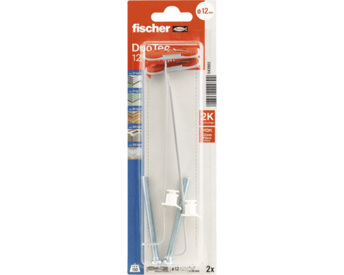 Fischer Kippdübel DuoTec 12 Set mit 2 Stück inklusive Schrauben, glasfaserverstärkt, für Plattenbaustoffe mit 12 Millimeter Durchmesser.