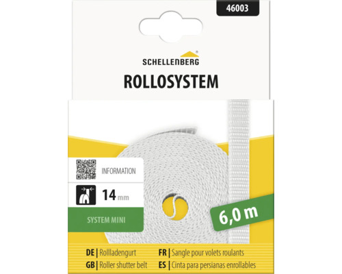 Schellenberg Rollladengurt System Mini, Breite 14 Millimeter, Länge 6 Meter, weiß.