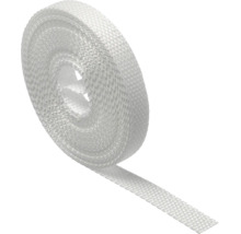 Flaches weißes Glasfaser-Dichtungsband auf einer Rolle.