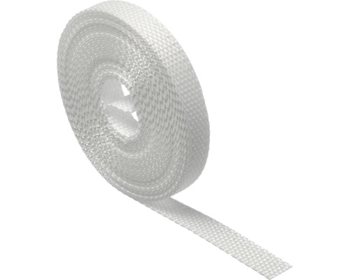 Flaches weißes Glasfaser-Dichtungsband auf einer Rolle.