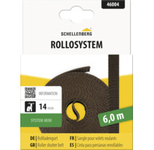 Schellenberg Logo. Brauner Rollladengurt System Mini, Breite 14 Millimeter, Länge 6 Meter.