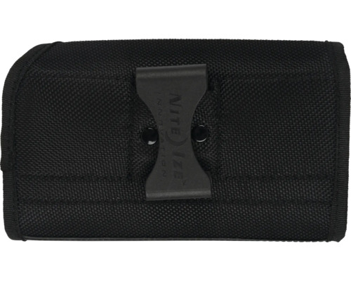Nite Ize Holster aus schwarzem Nylon mit robustem Gürtelclip zur Befestigung.