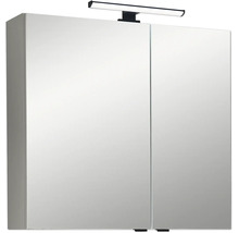 Zweitüriger Spiegelschrank für das Badezimmer mit integrierter LED-Beleuchtung.
