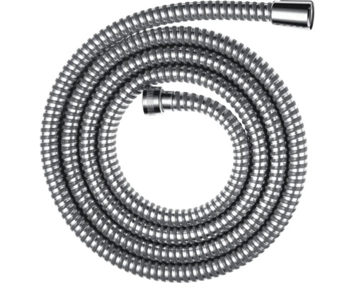 Flexibler Brauseschlauch aus Metall mit verchromten Anschlüssen.