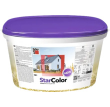 Baumit StarColor Premium Silikon Fassadenfarbe im 14 Liter Kunststoffeimer mit lila Deckel.
