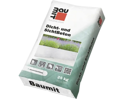 25 Kilogramm Sack Baumit Dicht- und SichtBeton, wasserundurchlässiger Trockenbeton für Garten- und Landschaftsbau.