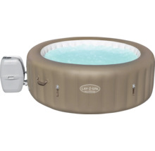 Aufblasbarer Whirlpool Lay-Z-Spa Palm Springs von Bestway in Beige mit weißer Innenwand und externer Pumpe.