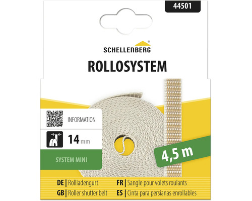 Schellenberg Rollladengurt System Mini, gewebter Gurt, Breite 14 Millimeter, Länge 4,5 Meter.