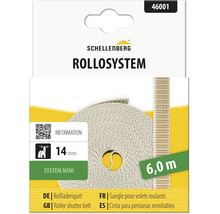 Grauer Schellenberg Rolladengurt System Mini, gewebtes Band, 14 Millimeter breit, 6 Meter lang.