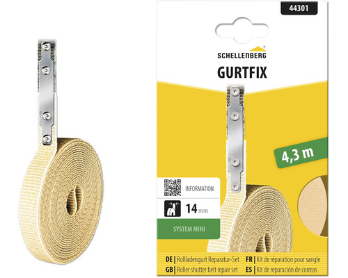 Schellenberg Gurtfix Rollladengurt Reparaturset System Mini, 14 Millimeter breit, 4,3 Meter lang.