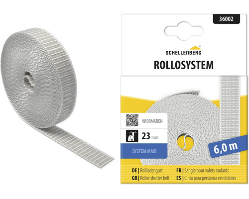 Schellenberg Rolladengurt Maxi, Breite 23 Millimeter, Länge 6 Meter, grau