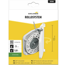 Schellenberg Schnurwickler Mini für Rollladen, 180 Grad schwenkbar, inklusive 5 Meter Schnur mit 5 Millimeter Durchmesser, Lochabstand 155 Millimeter.