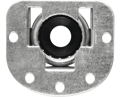 Kugellagerplatte aus Metall fuer Rollladenwellen mit mehreren Befestigungsloechern.