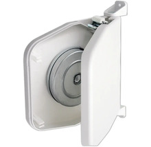 Aufputz-Gurtwickler für Rollläden, geöffnetes Gehäuse mit Federdose aus Metall.