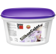 Baumit SilikonColor Silikonharzfarbe für außen in einem 14 Liter Eimer mit violettem Deckel.