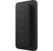 Schwarze Smart Home Fernbedienung aus Kunststoff mit fünf Tasten, beschriftet mit 1 bis 4 und G.