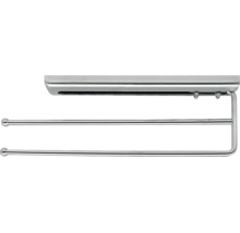 Ausziehbarer Handtuchhalter mit zwei Armen aus verchromtem Metall.