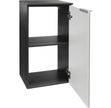 Hängeschrank mit einem Fachboden und geöffneter Tür, Korpus Anthrazit, Front Weiß.