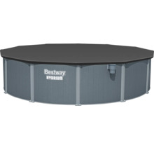 Bestway Hydrium Stahlwandpool mit Abdeckplane und integriertem Oberflächenskimmer.