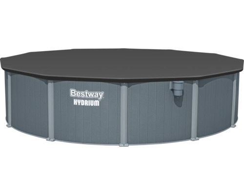 Bestway Hydrium Stahlwandpool mit Abdeckplane und integriertem Oberflächenskimmer.