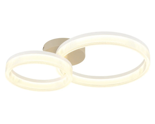 Moderne LED-Deckenleuchte mit zwei unterschiedlich großen, strukturierten Leuchtringen.