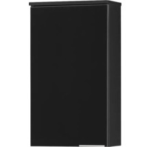 Schwarzer Hängeschrank mit einer Tür und einem kleinen silbernen Griff.