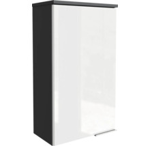 Bad-Hängeschrank mit weißer Hochglanzfront und dunklem Korpus, minimalistisches Design mit Griffleiste unten.
