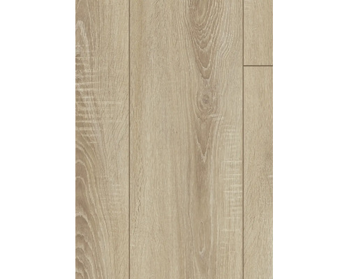 Laminatboden in Holzoptik mit Eichenstruktur und ausgeprägter Maserung.