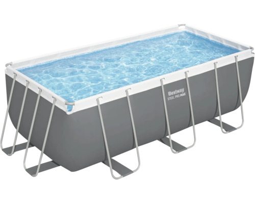 Bestway Steel Pro Max Rechteckpool mit Stahlrahmen und grauer Poolfolie.