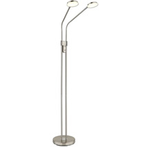 Zweiflammige LED-Stehleuchte aus Metall mit zwei flexibel verstellbaren Armen.