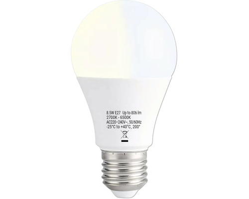 LED-Leuchtmittel E27, 8,5 Watt, 806 Lumen, 2700 bis 6500 Kelvin, einstellbare Farbtemperatur.