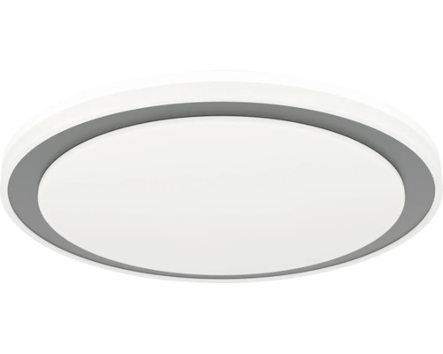 Runde Deckenleuchte mit weißem Diffusor und grauem Innenring.