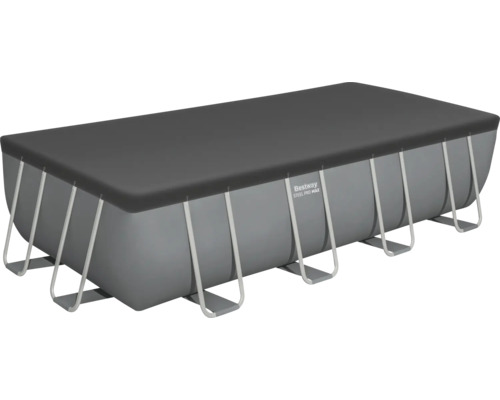 Rechteckige Pool-Abdeckplane für Bestway Steel Pro MAX Rahmenpool mit Metallgestänge.
