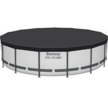Schwarze Bestway Steel Pro MAX Poolabdeckung für runde Aufstellpools.