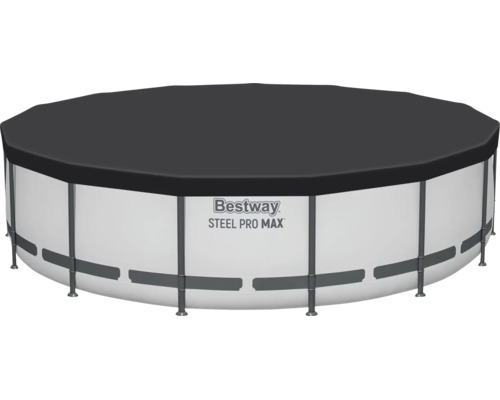 Schwarze Bestway Steel Pro MAX Poolabdeckung für runde Aufstellpools.
