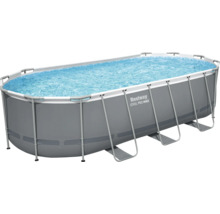 Bestway Steel Pro Max ovaler Frame Pool für den Garten mit Stahlrahmen und PVC-Folie.