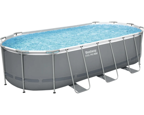 Bestway Steel Pro Max ovaler Frame Pool für den Garten mit Stahlrahmen und PVC-Folie.
