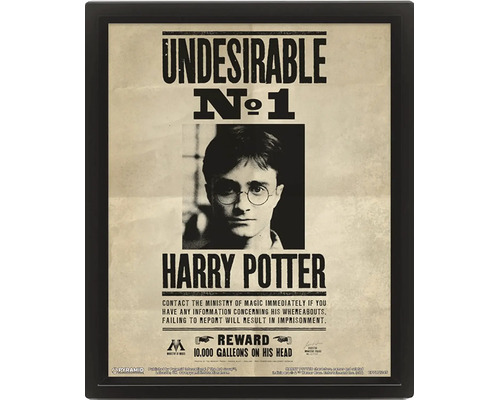 Gerahmtes Poster Harry Potter Undesirable Nummer 1 im Vintage-Stil mit schwarzem Rahmen.