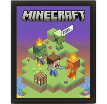 Minecraft Wandbild im Rahmen mit Steve, Creeper, Zombie und Crafting-Tisch in Pixel-Optik