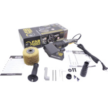 Far Tools Renovierungsmaschine REX 120 C Set mit Far Tools Logo, Drahtbürste, Handgriffen, Zubehör und Originalverpackung.