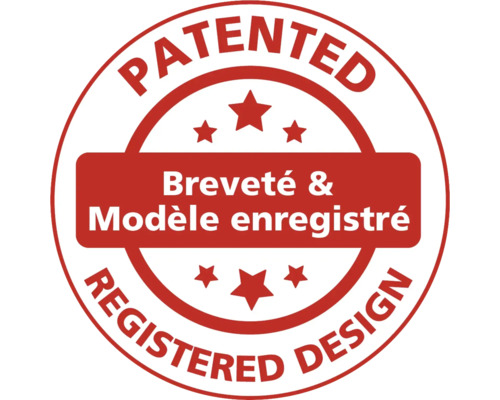 Siegel für patentiertes und eingetragenes Design.