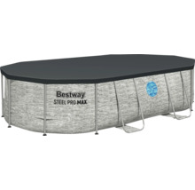 Bestway Steel Pro Max Aufstellpool mit Außenwand in Steinoptik und passender Abdeckplane.