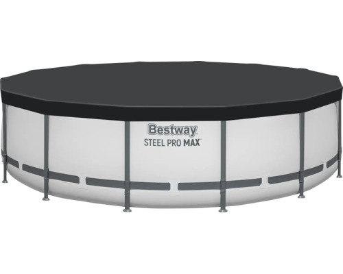 Bestway Steel Pro Max Aufstellpool mit dunkler Abdeckplane, runder Stahlrahmenpool.