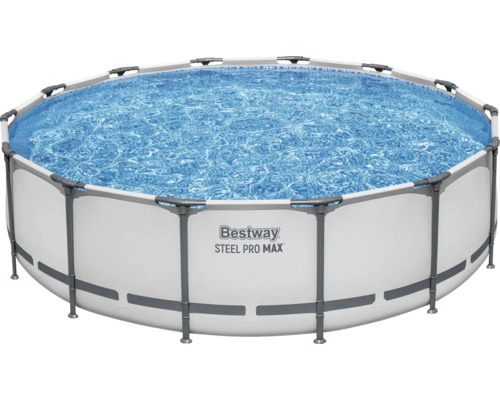 Bestway Steel Pro MAX runder Rahmenpool mit Stahlrahmen und Wasser.