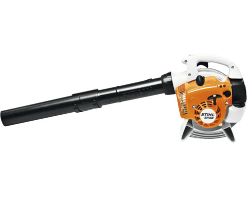 Benzin-Saughäcksler STIHL SH 56 mit langem Blasrohr und Handgriff.